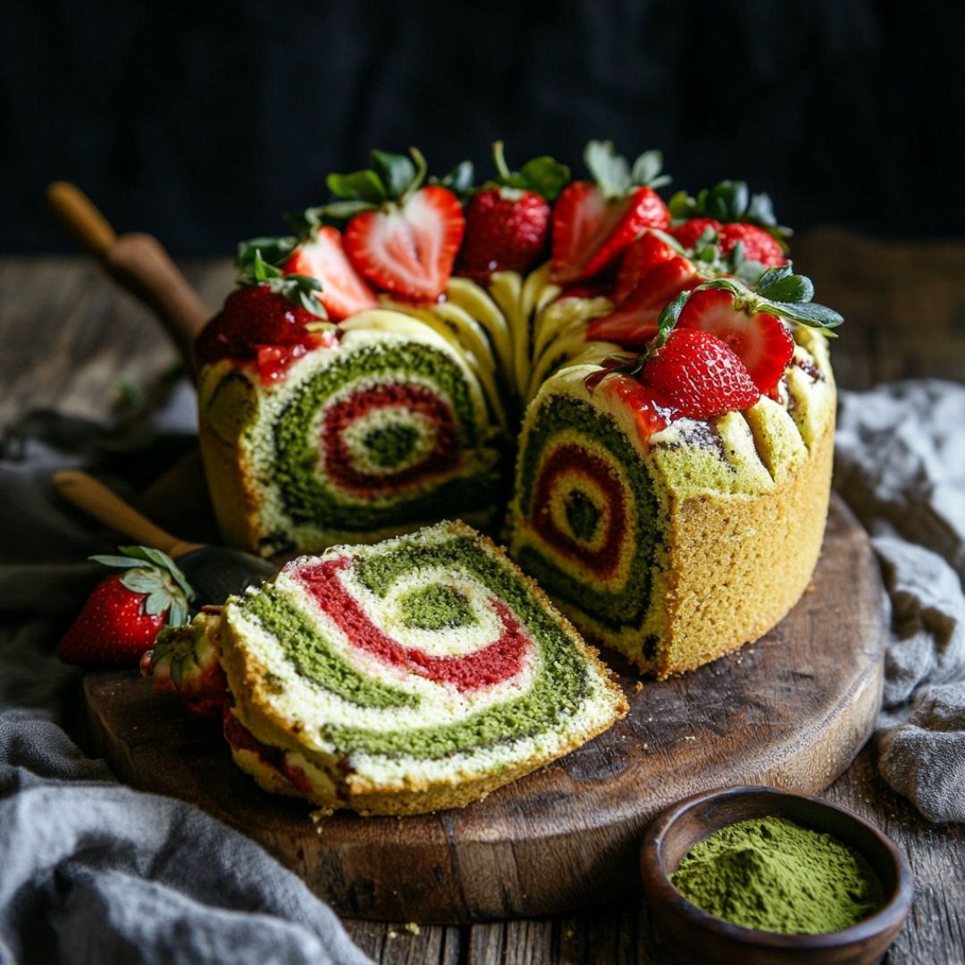 Cake Marbré au Matcha et à la Fraise : Douceur Japonisante Image