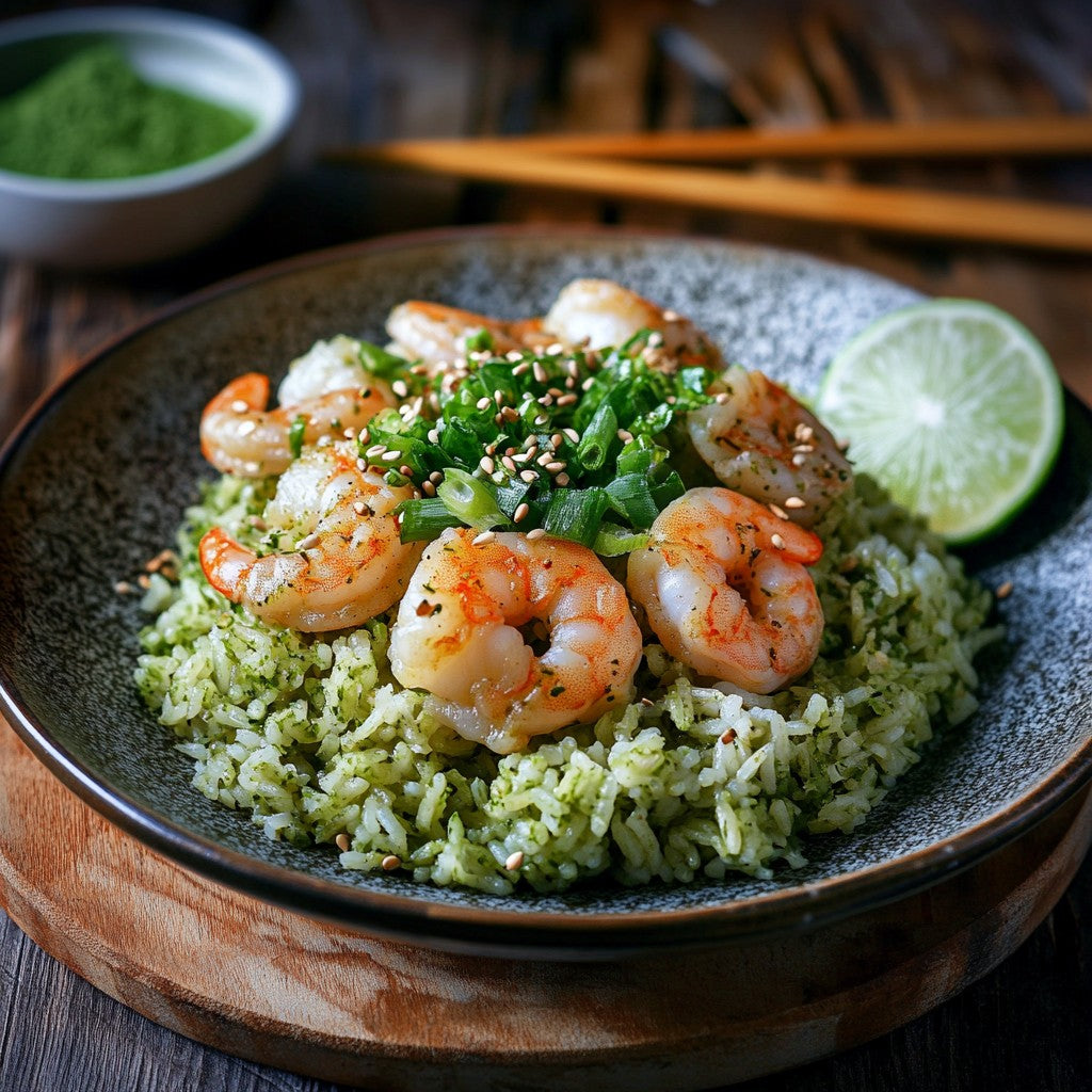 Riz sauté au matcha et aux crevettes Image