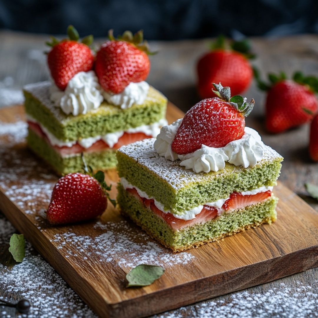 Sandwichs de Gâteau Chiffon au Matcha et Fraises Image