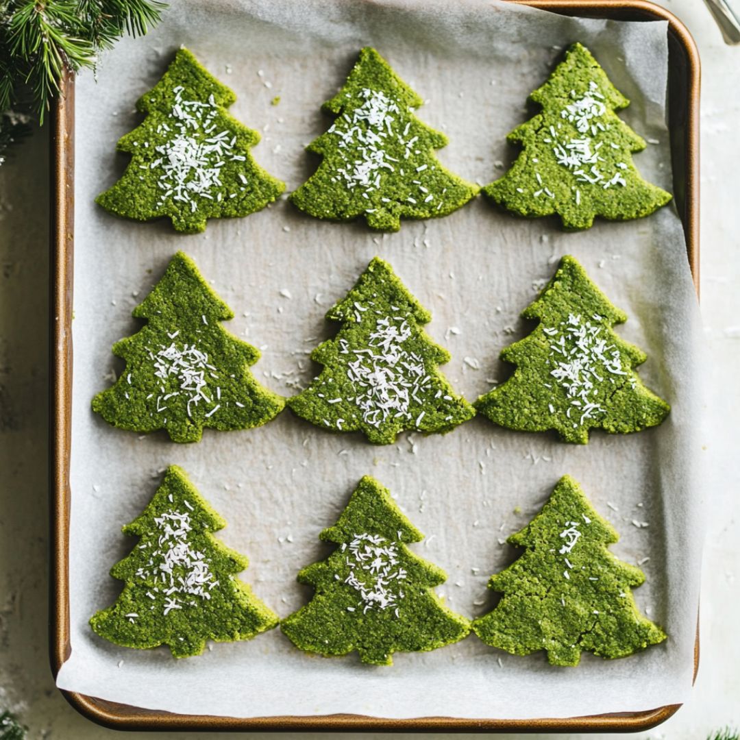 Biscuits Sapins au Matcha et Noix de Coco : Une délicieuse touche festive Image