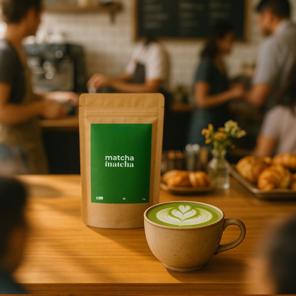 sachet matcha matcha avec une tasse de matcha dans un café Image