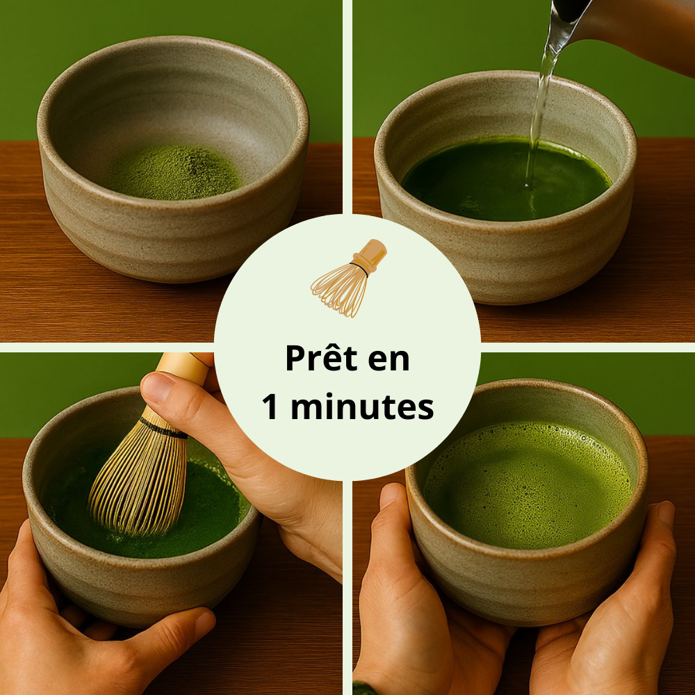 etape de preparation du matcha pret en 1 minutes